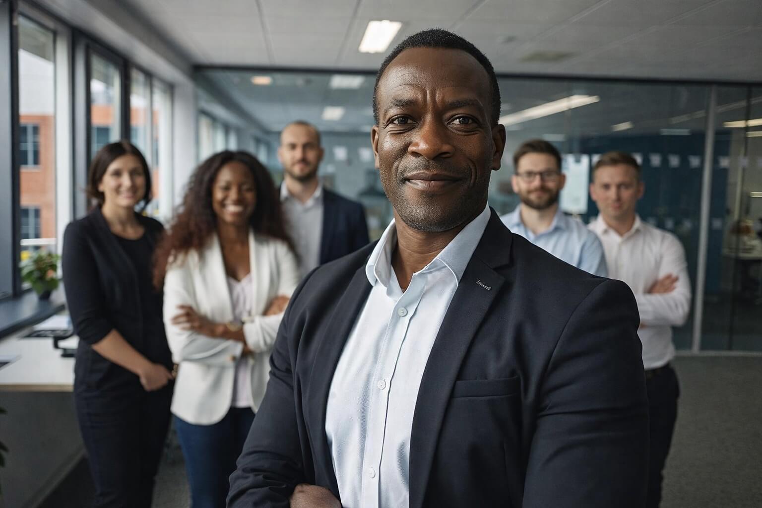 Professional team collaborating in a modern office