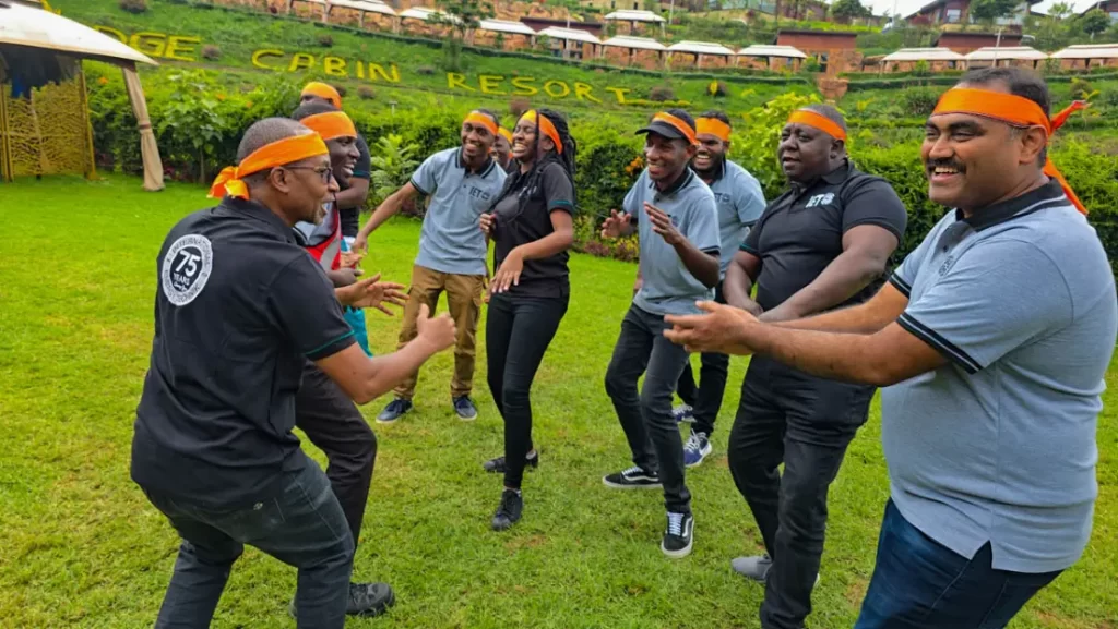 Team bonding during a corporate retreat